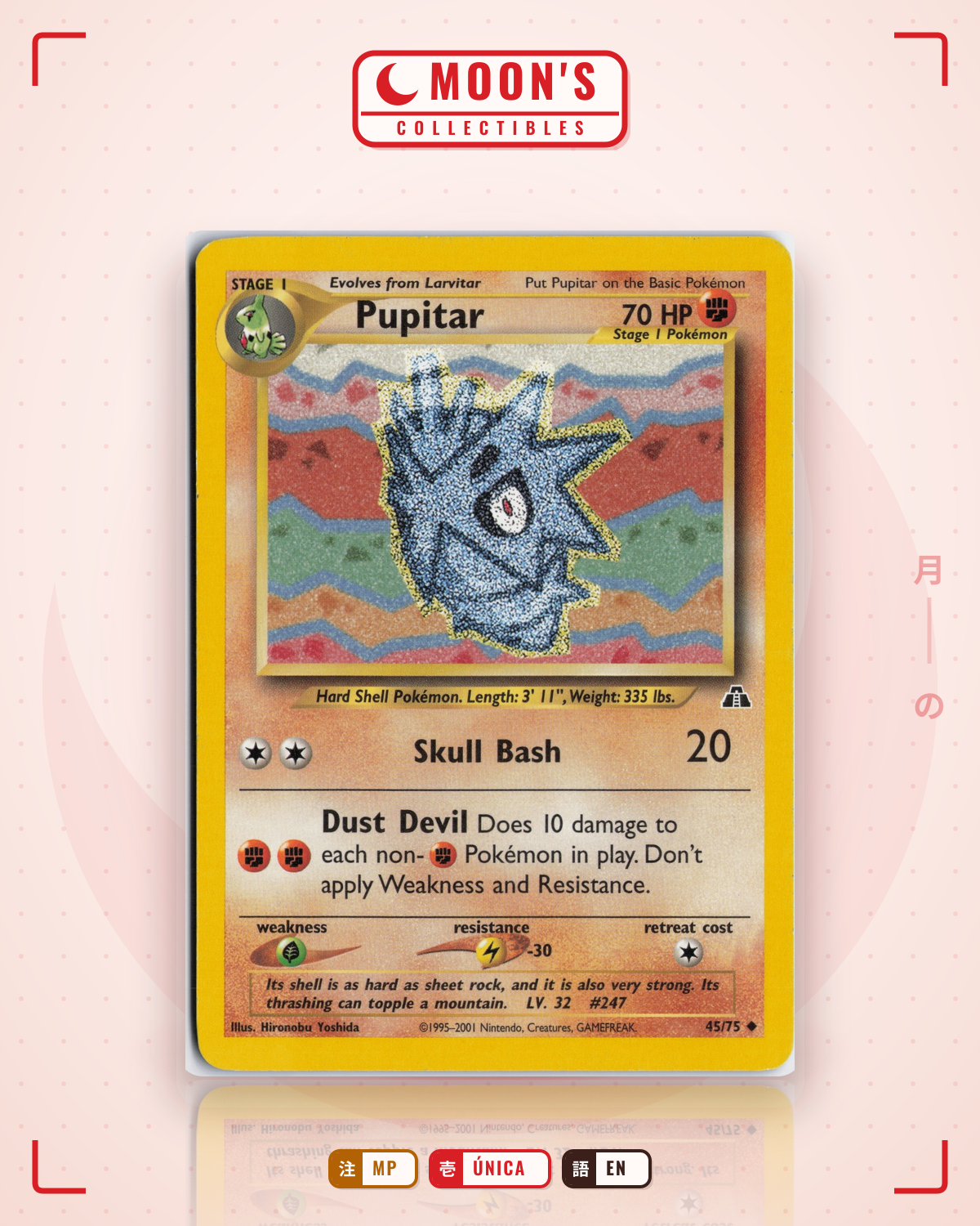 Carta Pokémon Pupitar · Neo Discovery #45/75 (MP) — pieza única en Moon's Collectibles México