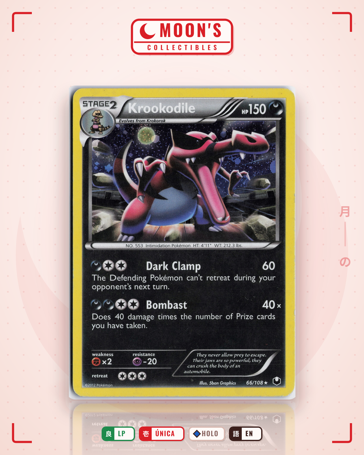 Carta Pokémon Krookodile · Dark Explorers #66/108 (LP) — pieza única en Moon's Collectibles México