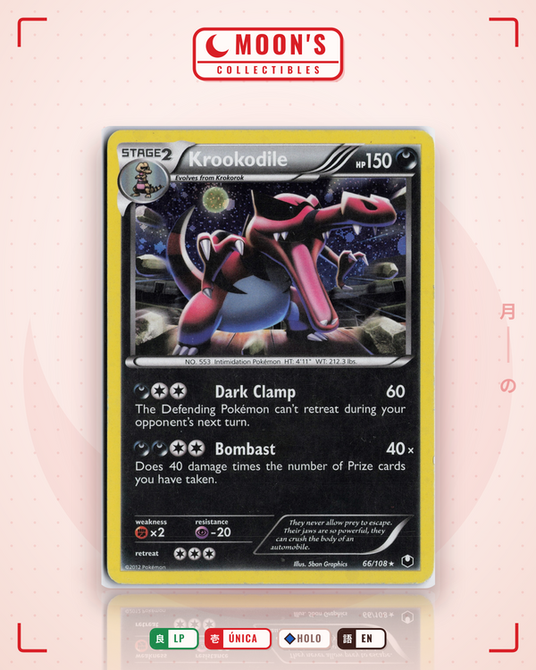 Carta Pokémon Krookodile · Dark Explorers #66/108 (LP) — pieza única en Moon's Collectibles México