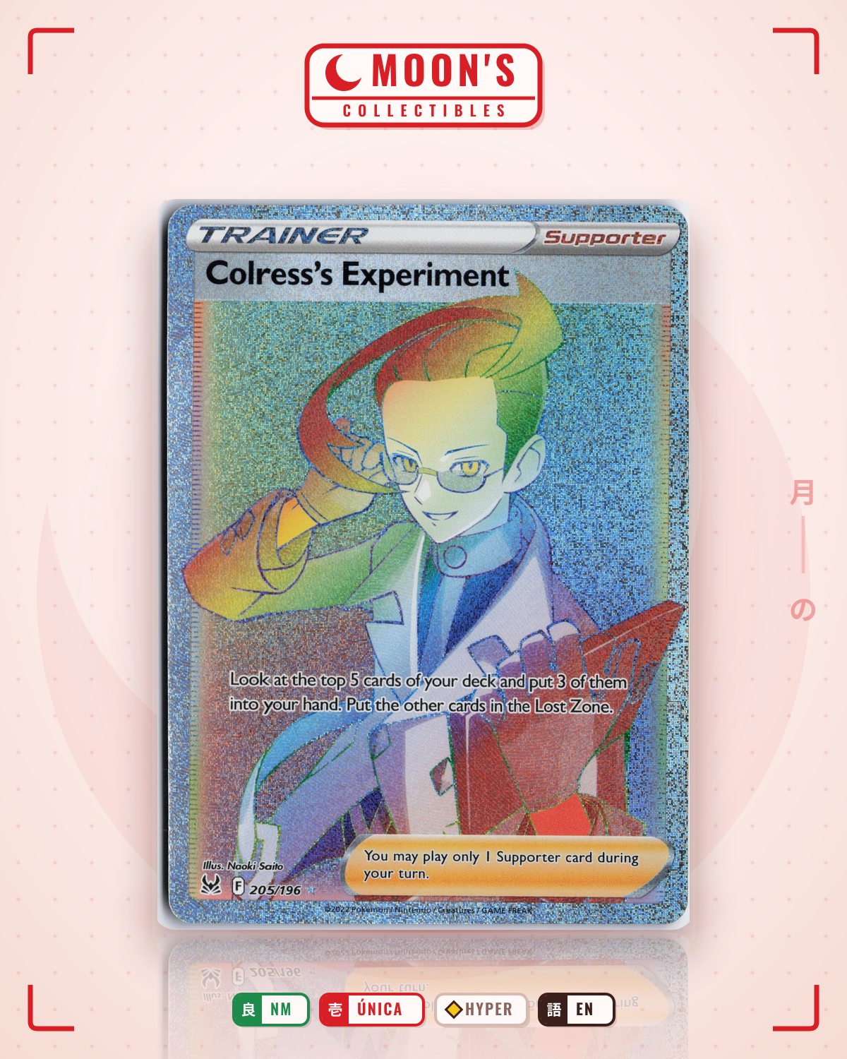 Carta Pokémon Colress's Experiment · Lost Origin #205/196 (NM) — pieza única en Moon's Collectibles México
