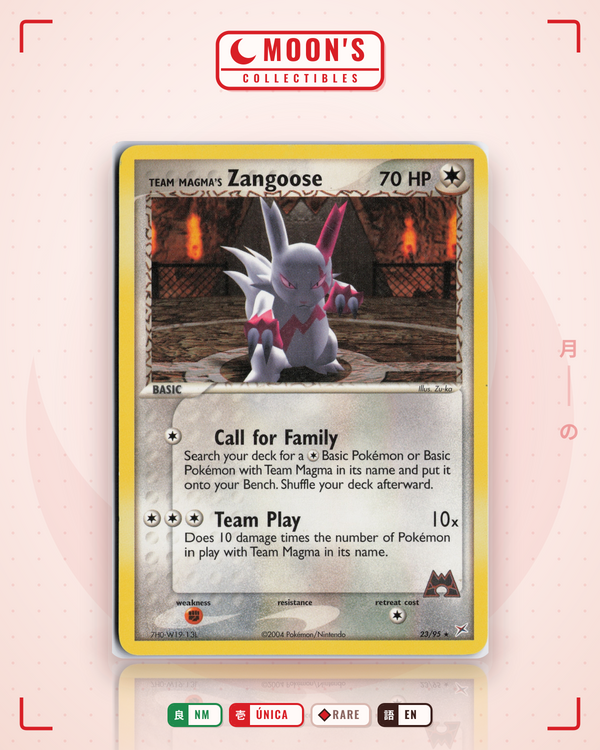 Carta Pokémon Team Magma's Zangoose · Team Magma vs Team Aqua #23/95 (NM) — pieza única en Moon's Collectibles México