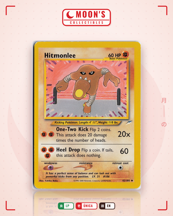 Carta Pokémon Hitmonlee · Neo Destiny #42/105 (LP) — pieza única en Moon's Collectibles México