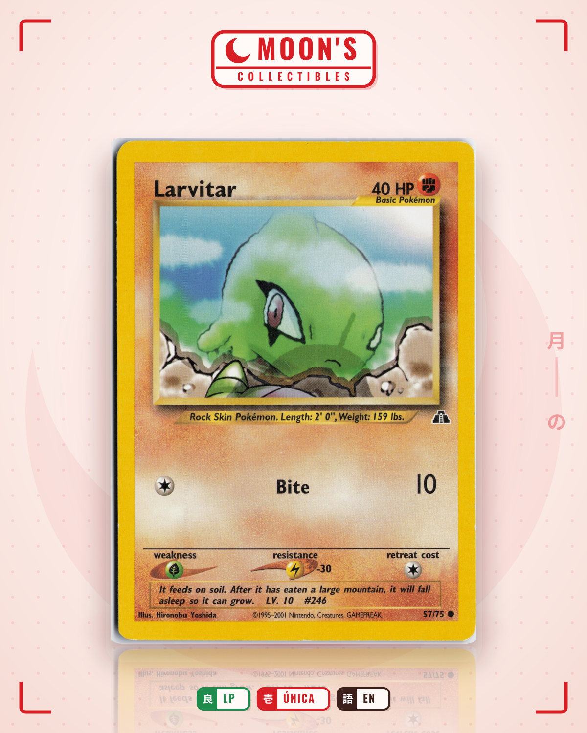 Carta Pokémon Larvitar · Neo Discovery #57/75 (LP) — pieza única en Moon's Collectibles México
