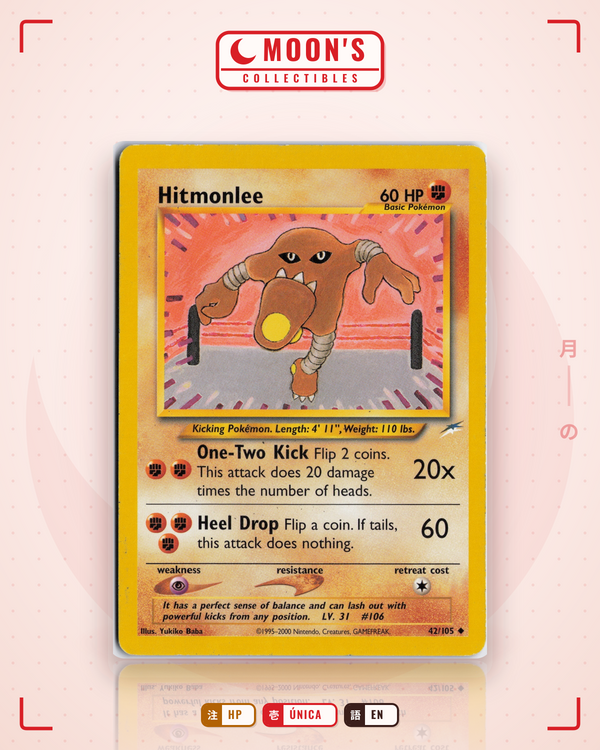 Carta Pokémon Hitmonlee · Neo Destiny #42/105 (HP) — pieza única en Moon's Collectibles México