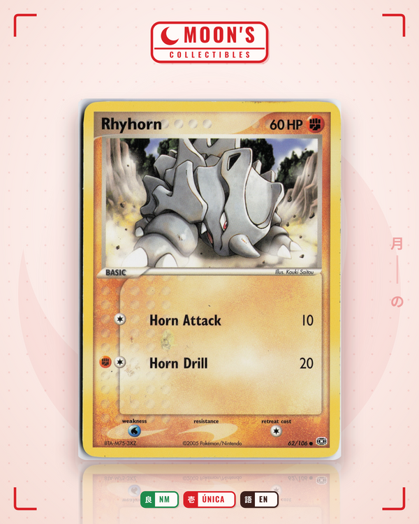Carta Pokémon Rhyhorn · Emerald #62/106 (NM) — pieza única en Moon's Collectibles México
