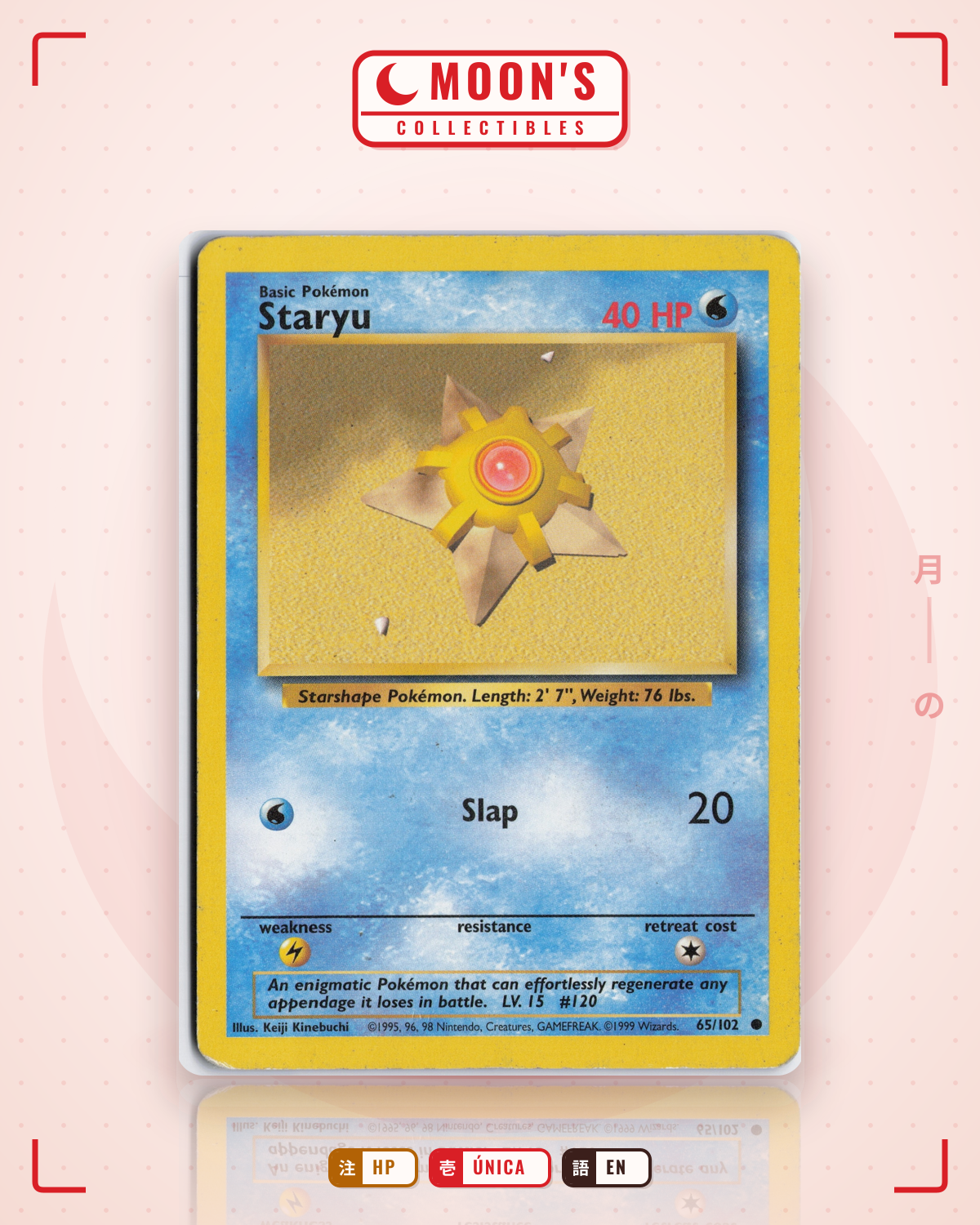 Carta Pokémon Staryu · Base #65/102 (HP) — pieza única en Moon's Collectibles México
