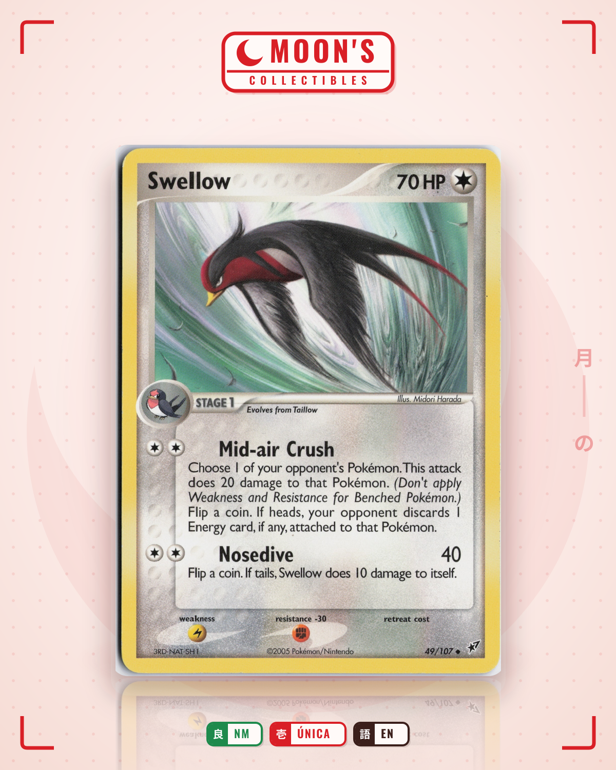Carta Pokémon Swellow · Deoxys #49/107 (NM) — pieza única en Moon's Collectibles México
