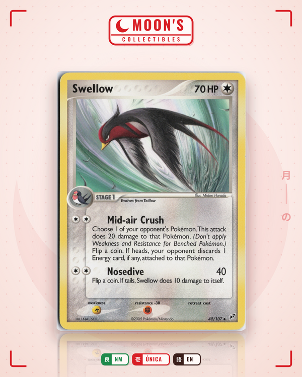 Carta Pokémon Swellow · Deoxys #49/107 (NM) — pieza única en Moon's Collectibles México
