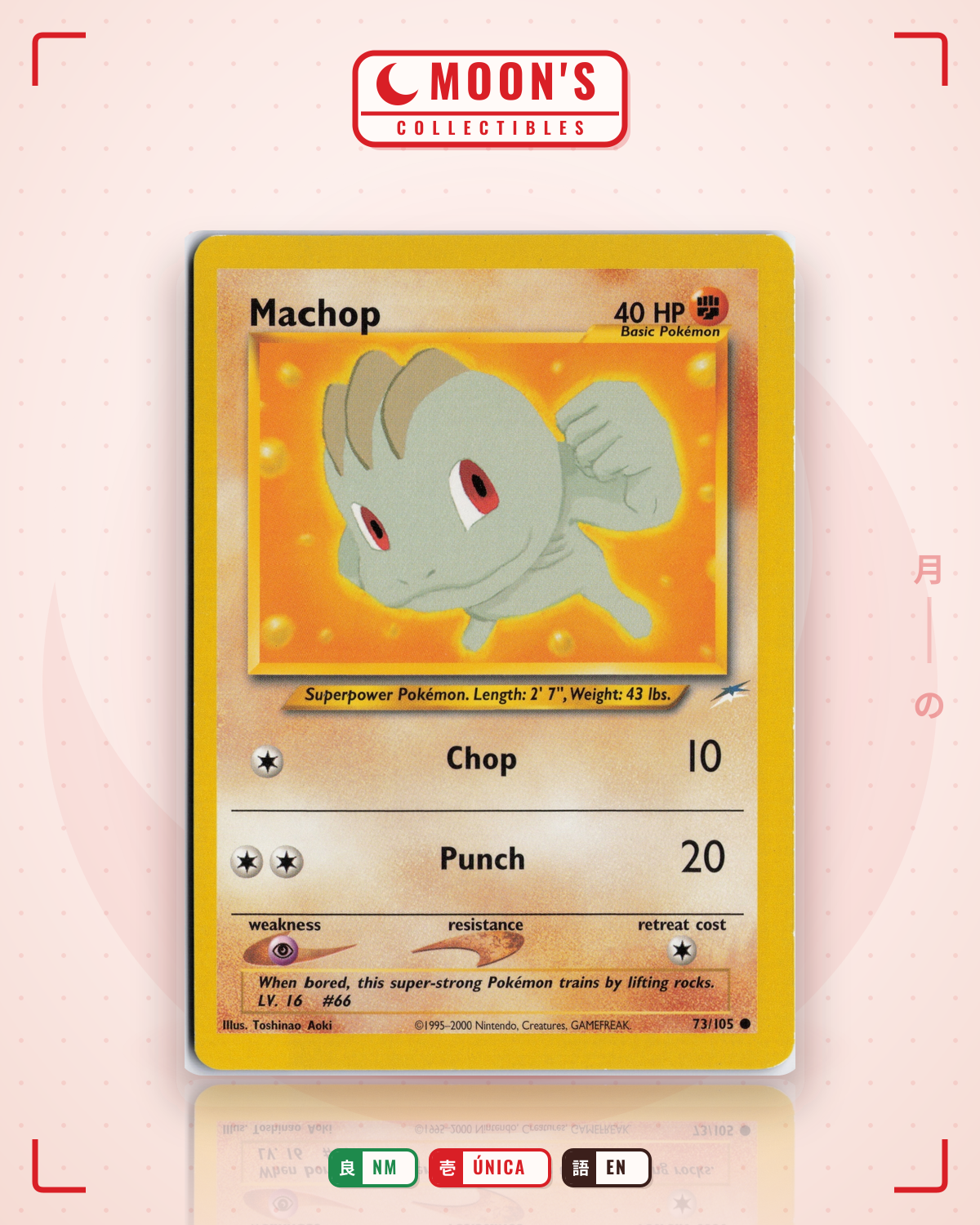 Carta Pokémon Machop · Neo Destiny #73/105 (NM) — pieza única en Moon's Collectibles México