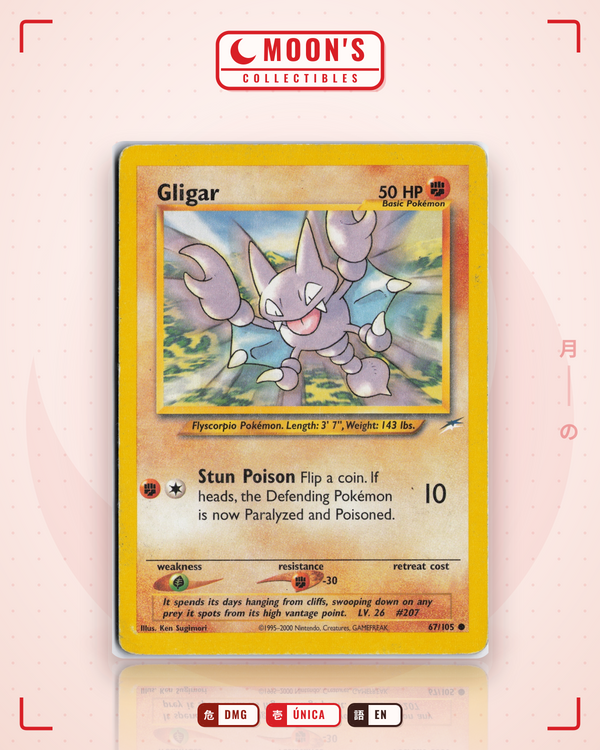 Carta Pokémon Gligar · Neo Destiny #67/105 (DMG) — pieza única en Moon's Collectibles México