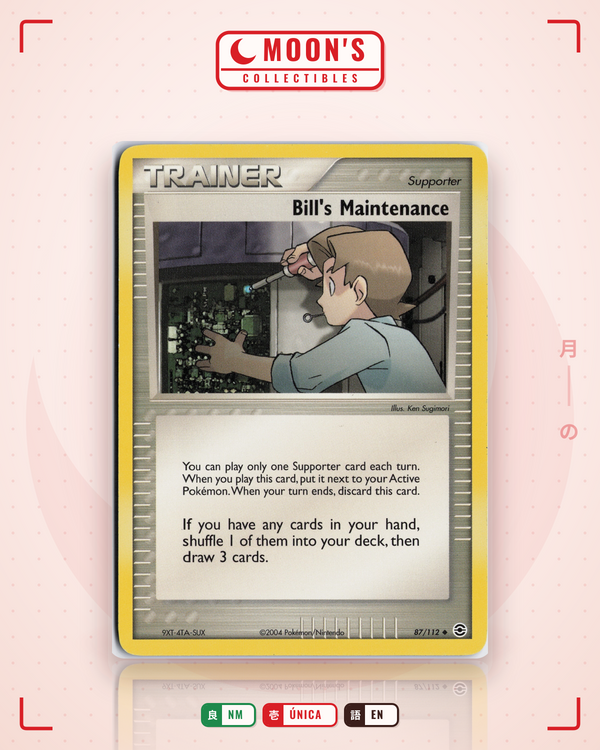 Carta Pokémon Bill's Maintenance · FireRed & LeafGreen #87/112 (NM) — pieza única en Moon's Collectibles México