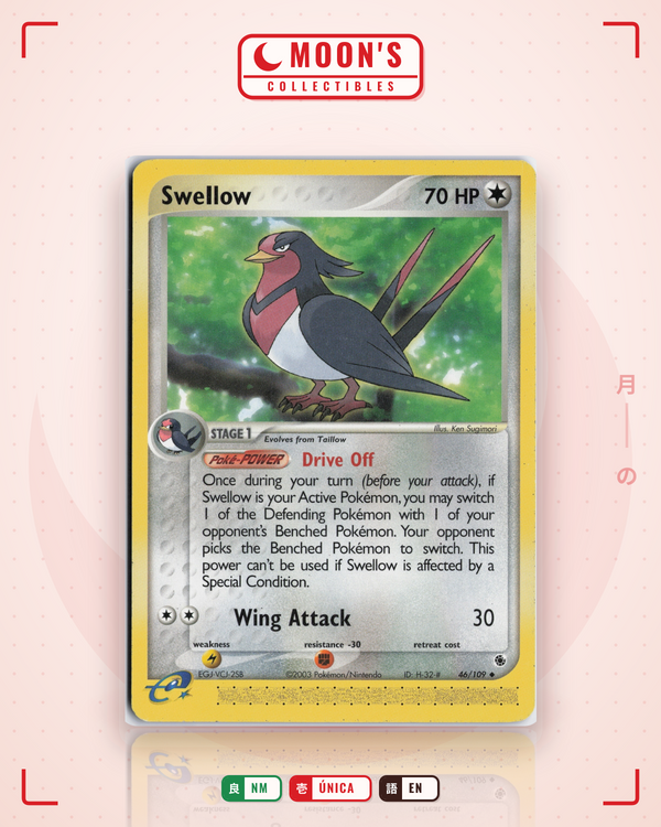 Carta Pokémon Swellow · Ruby & Sapphire #46/109 (NM) — pieza única en Moon's Collectibles México