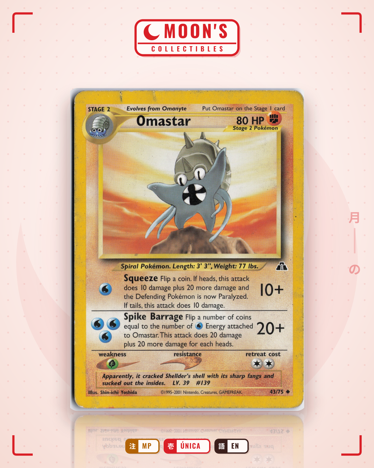 Carta Pokémon Omastar · Neo Discovery #43/75 (MP) — pieza única en Moon's Collectibles México