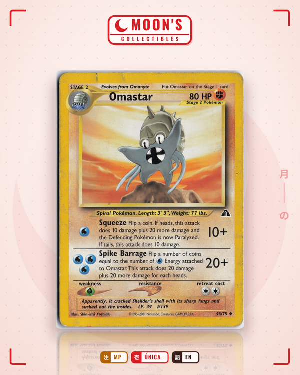 Carta Pokémon Omastar · Neo Discovery #43/75 (MP) — pieza única en Moon's Collectibles México