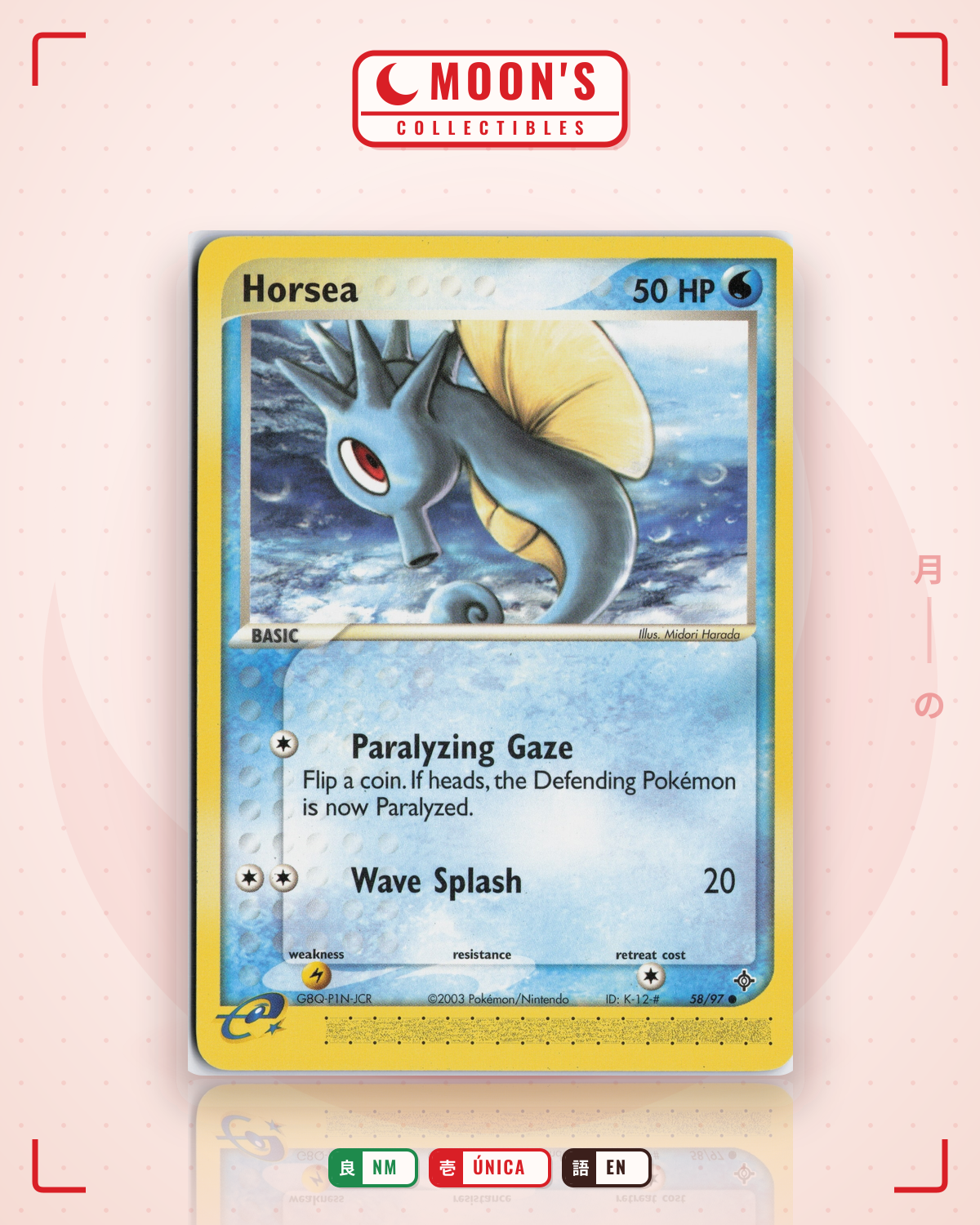 Carta Pokémon Horsea · Dragon #58/97 (NM) — pieza única en Moon's Collectibles México