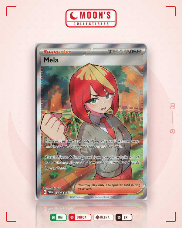 Carta Pokémon Mela · Prismatic Evolutions #140/131 (NM) — pieza única en Moon's Collectibles México