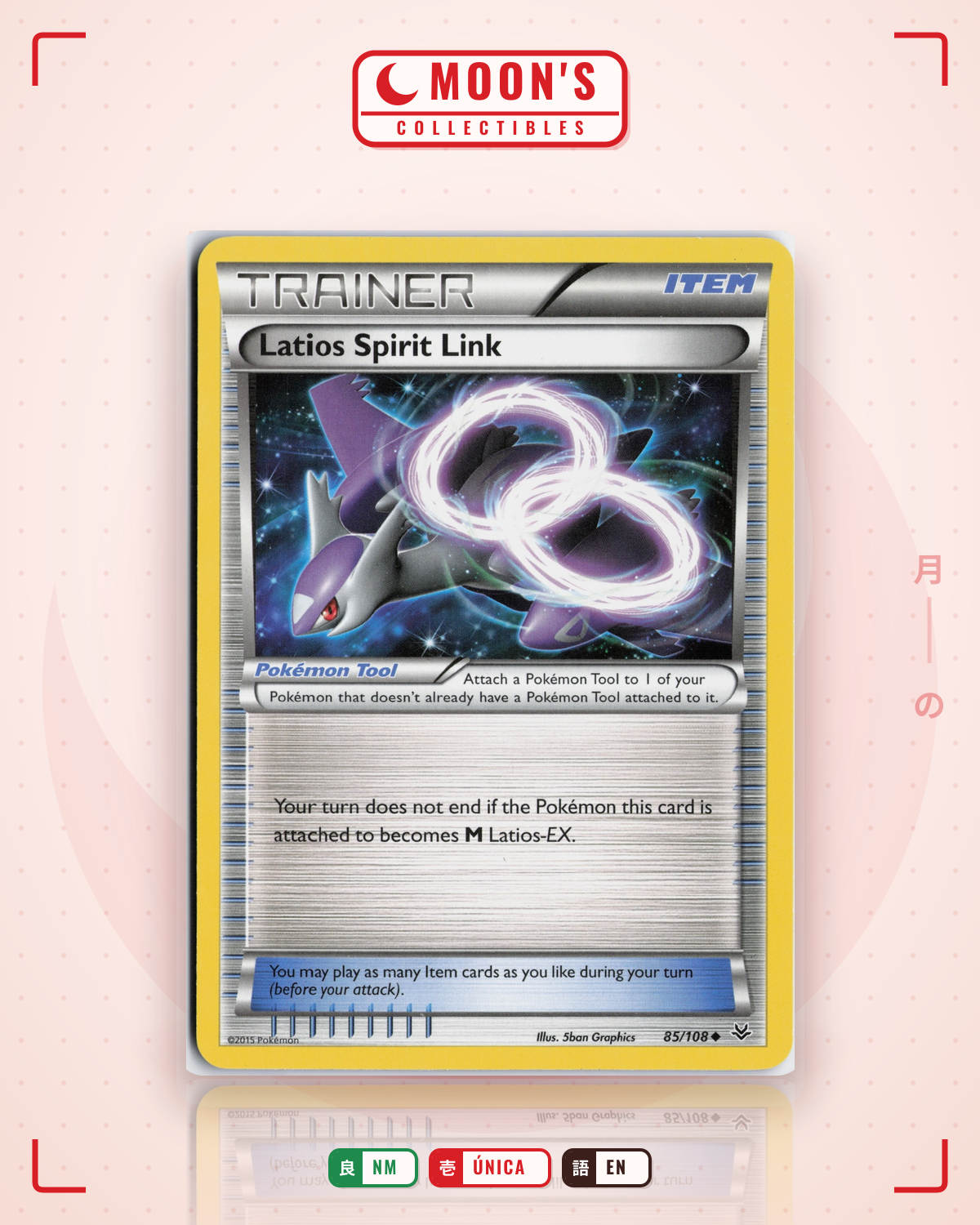 Carta Pokémon Latios Spirit Link · Roaring Skies #85/108 (NM) — pieza única en Moon's Collectibles México