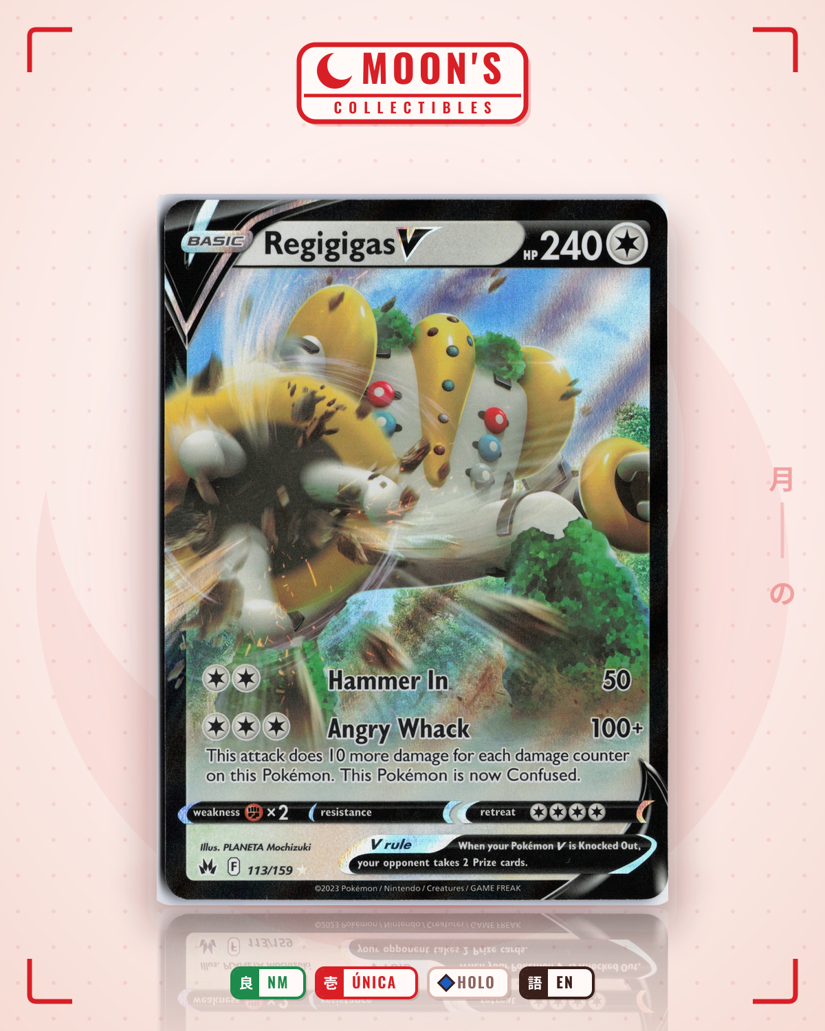 Carta Pokémon Regigigas V · Crown Zenith #113/159 (NM) — pieza única en Moon's Collectibles México
