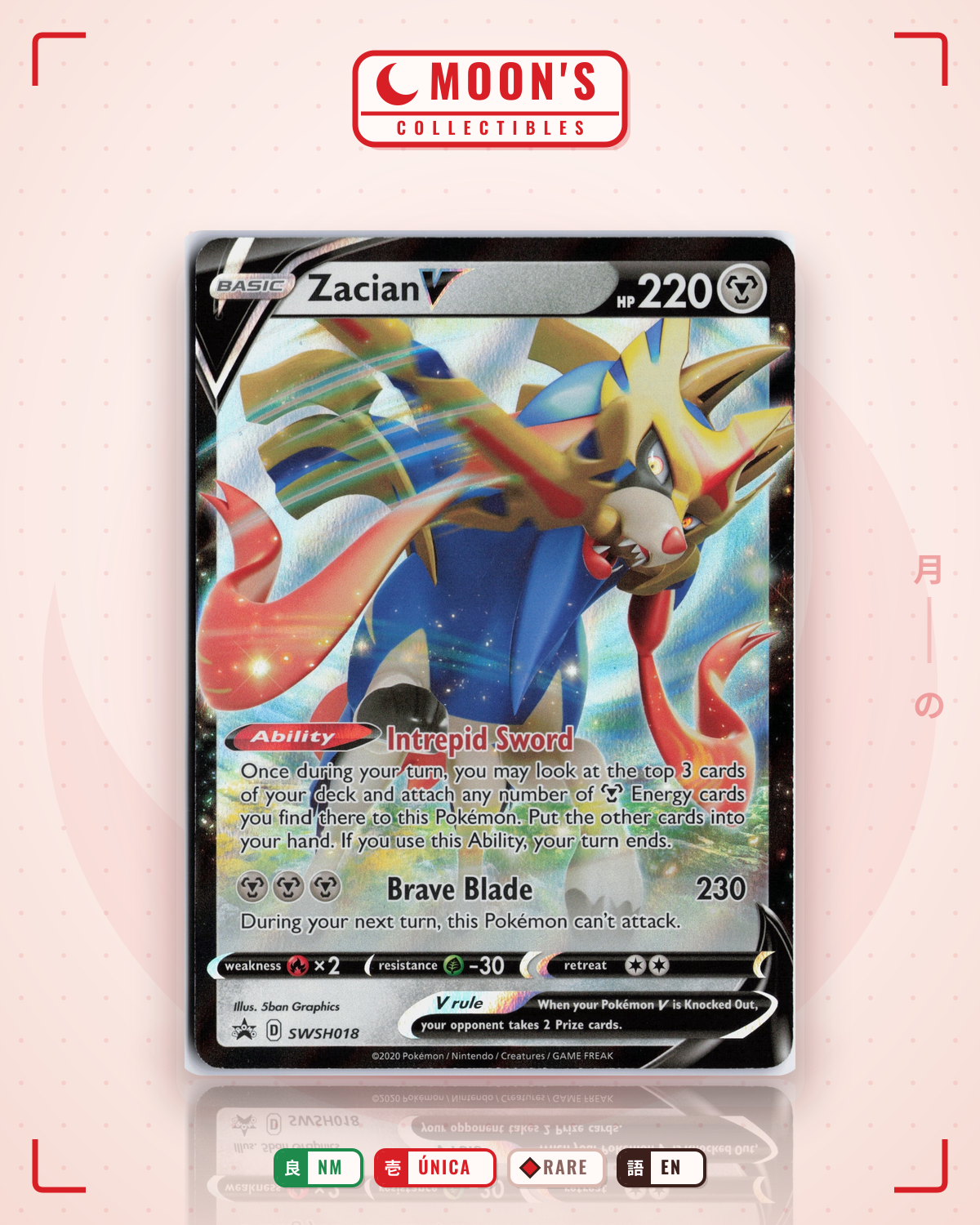 Carta Pokémon Zacian V · SWSH Black Star Promos #SWSH018 (NM) — pieza única en Moon's Collectibles México