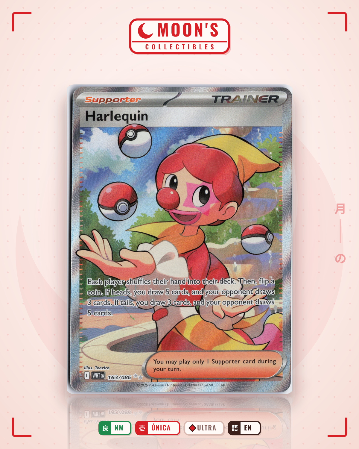 Carta Pokémon Harlequin · White Flare #163/086 (NM) — pieza única en Moon's Collectibles México