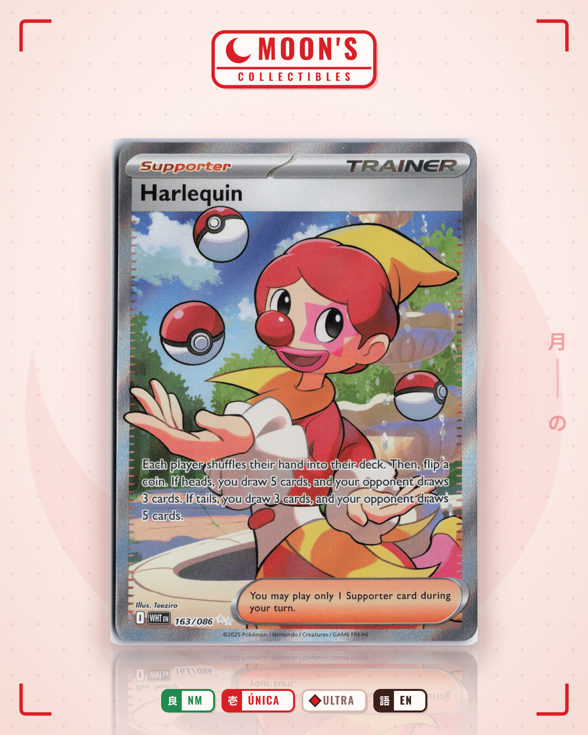 Carta Pokémon Harlequin · White Flare #163/086 (NM) — pieza única en Moon's Collectibles México