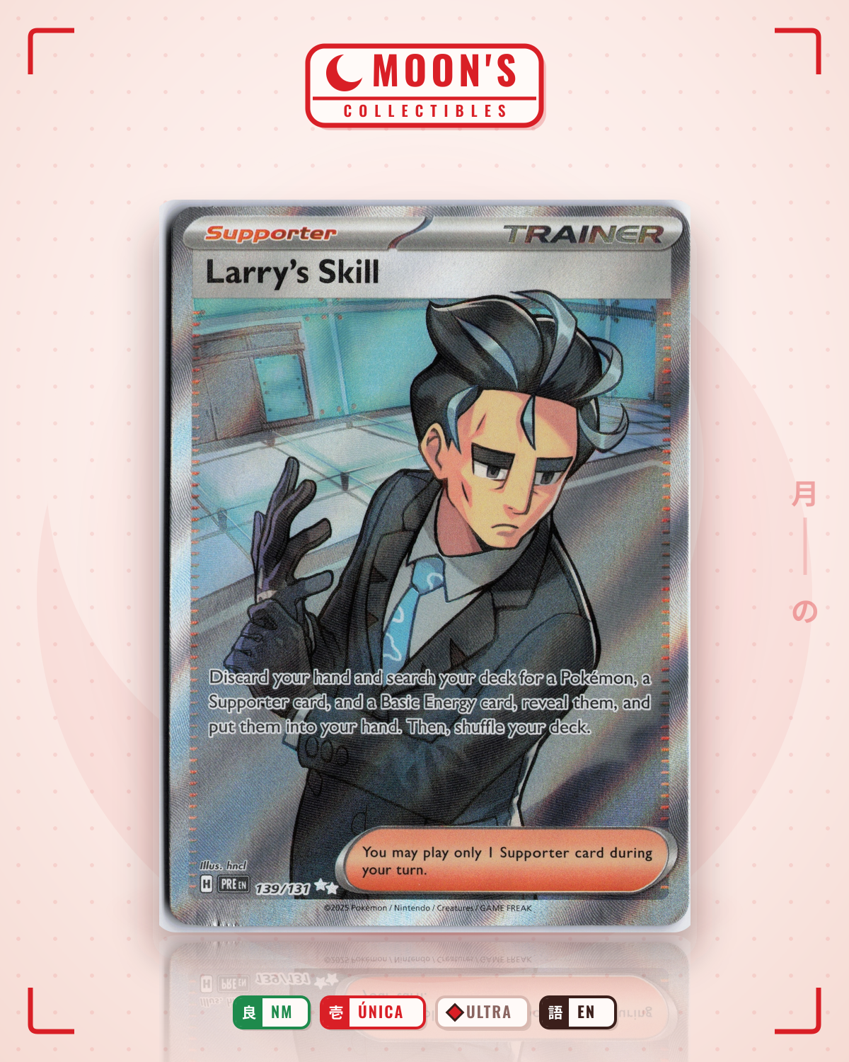 Carta Pokémon Larry's Skill · Prismatic Evolutions #139/131 (NM) — pieza única en Moon's Collectibles México