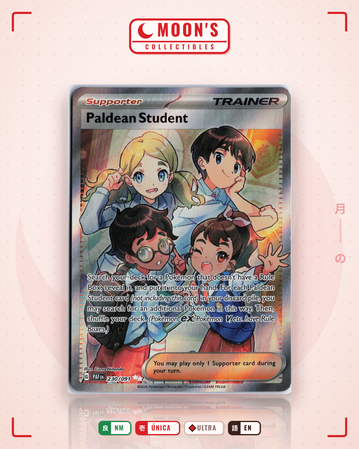 Carta Pokémon Paldean Student · Paldean Fates #230/091 (NM) — pieza única en Moon's Collectibles México