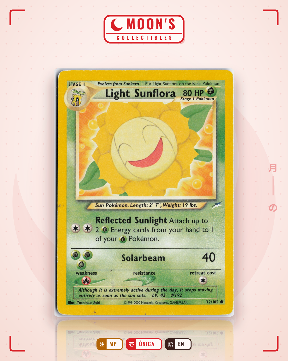 Carta Pokémon Light Sunflora · Neo Destiny #72/105 (MP) — pieza única en Moon's Collectibles México