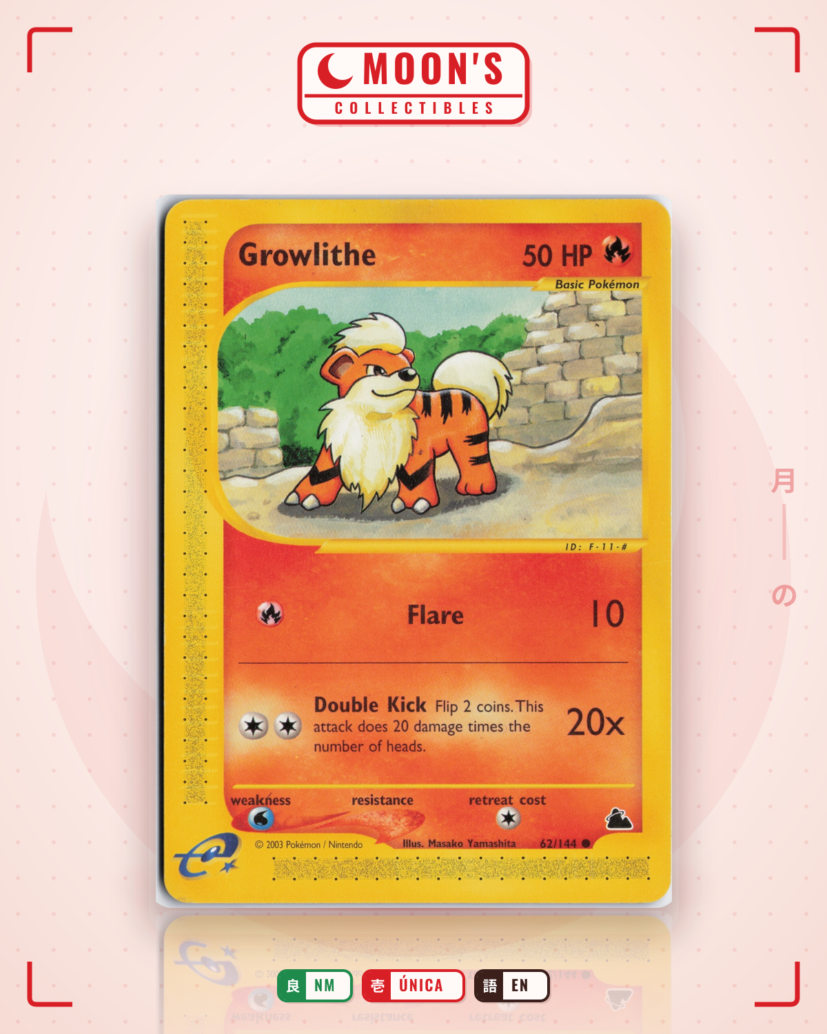Carta Pokémon Growlithe · Skyridge #62/144 (NM) — pieza única en Moon's Collectibles México