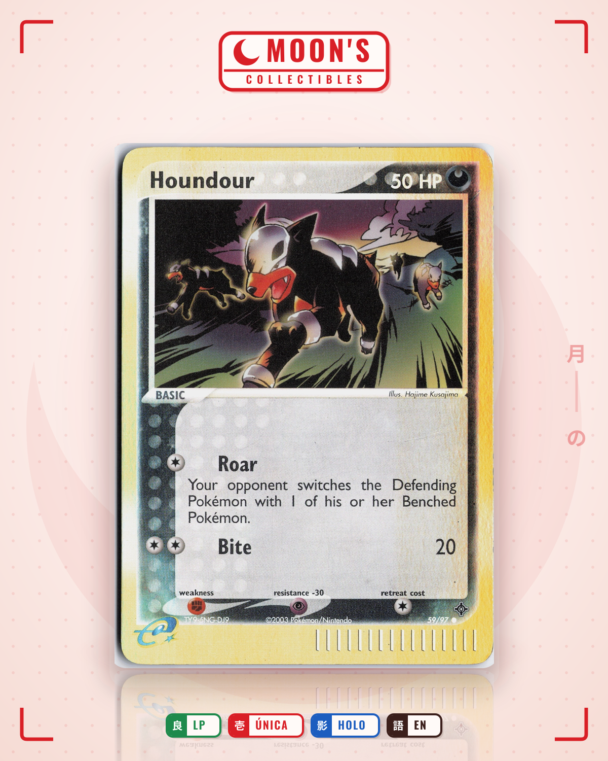 Carta Pokémon Houndour · Dragon #59/97 (LP) — pieza única en Moon's Collectibles México