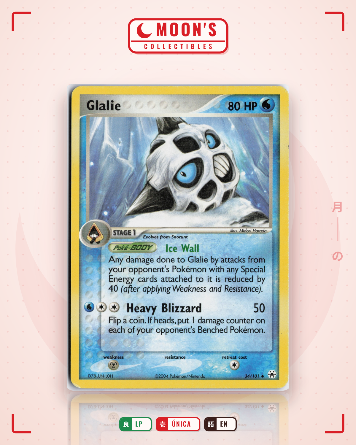 Carta Pokémon Glalie · Hidden Legends #34/101 (LP) — pieza única en Moon's Collectibles México
