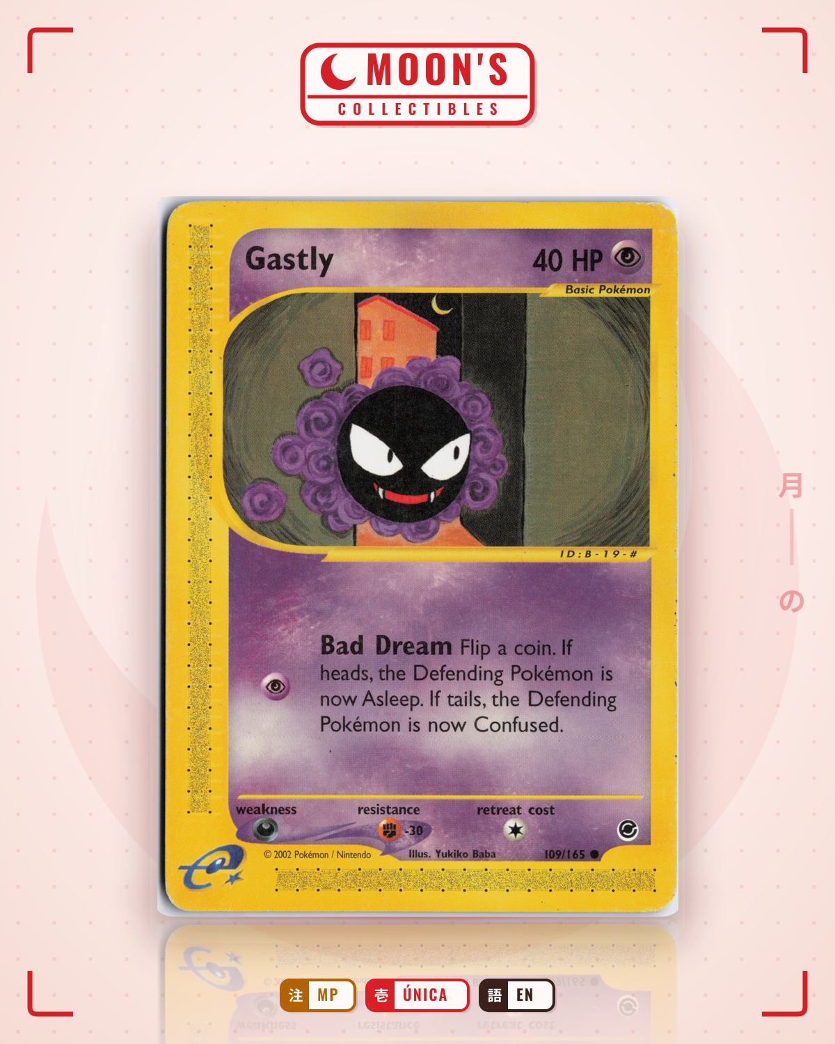 Carta Pokémon Gastly · Expedition Base Set #109/165 (MP) — pieza única en Moon's Collectibles México
