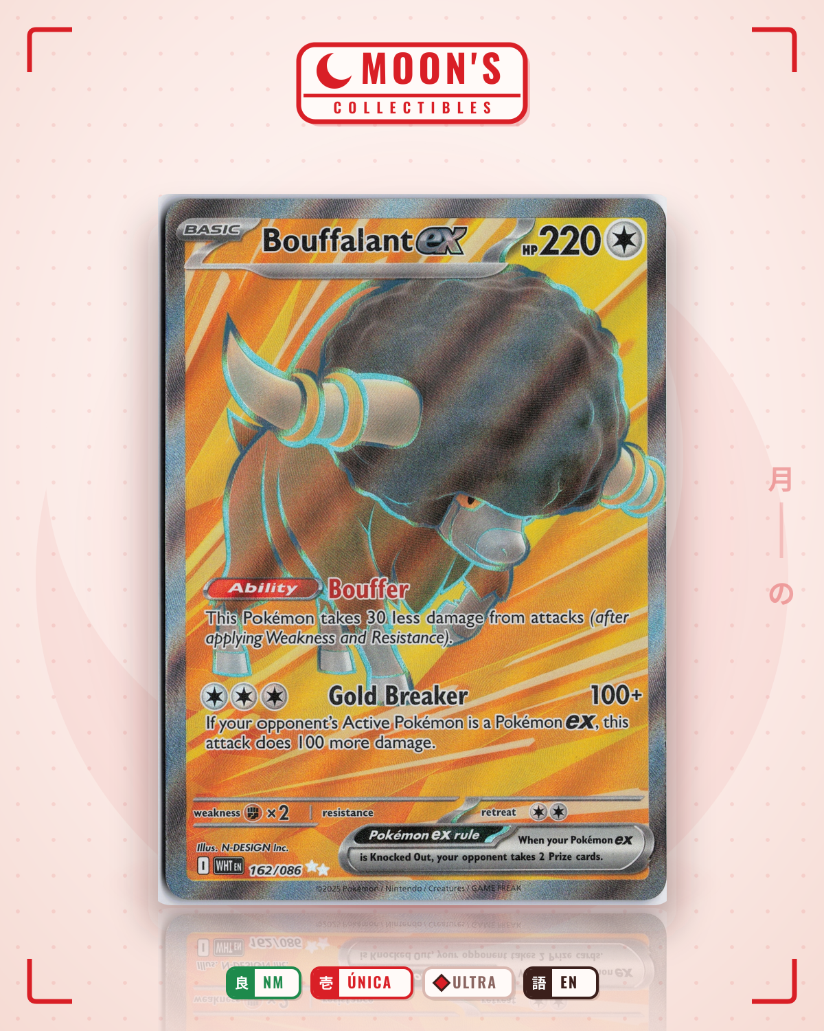 Carta Pokémon Bouffalant ex · White Flare #162/086 (NM) — pieza única en Moon's Collectibles México