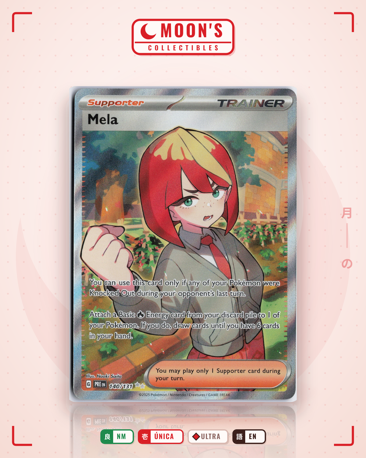 Carta Pokémon Mela · Prismatic Evolutions #140/131 (NM) — pieza única en Moon's Collectibles México