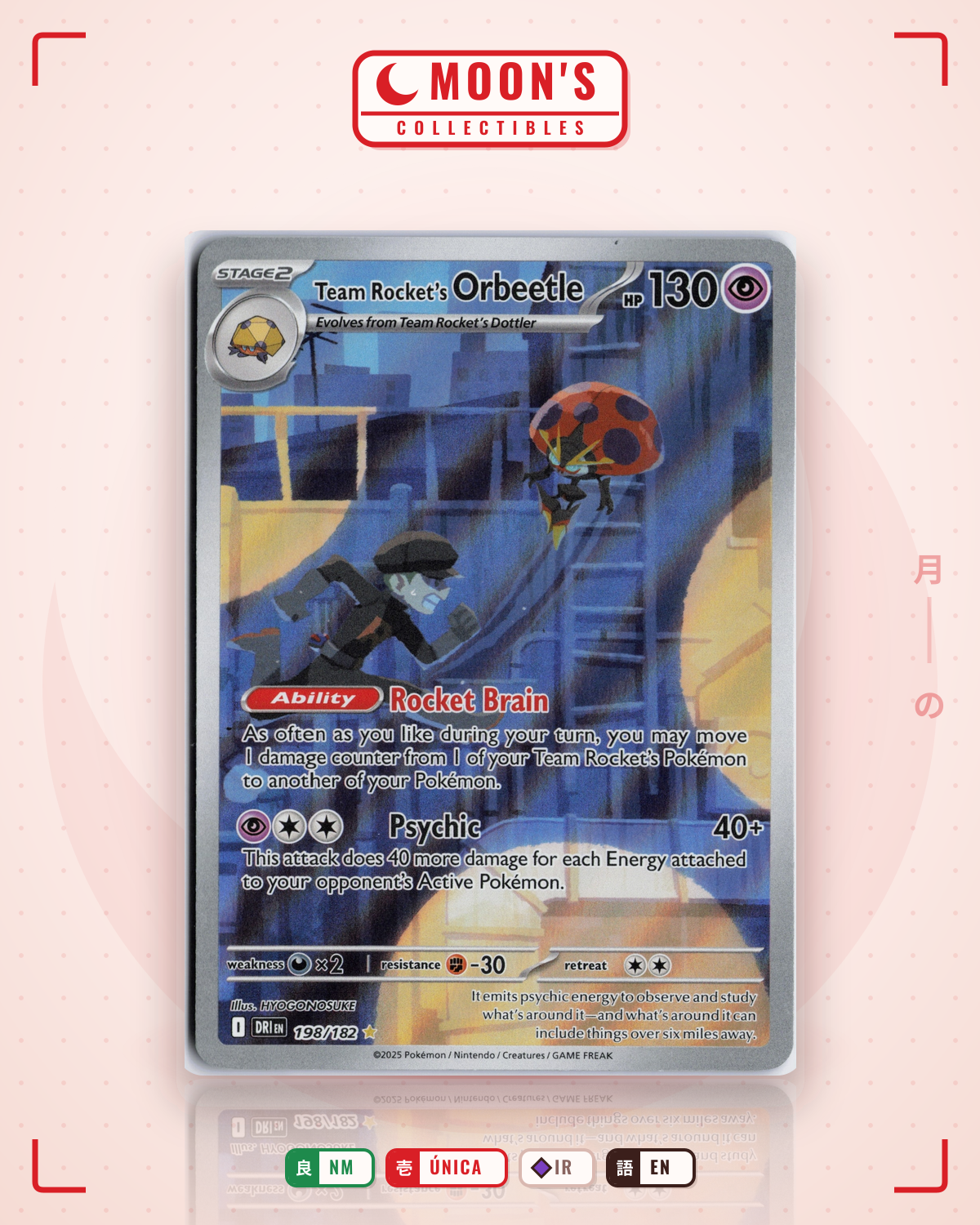 Carta Pokémon Team Rocket's Orbeetle · Destined Rivals #198/182 (NM) — pieza única en Moon's Collectibles México