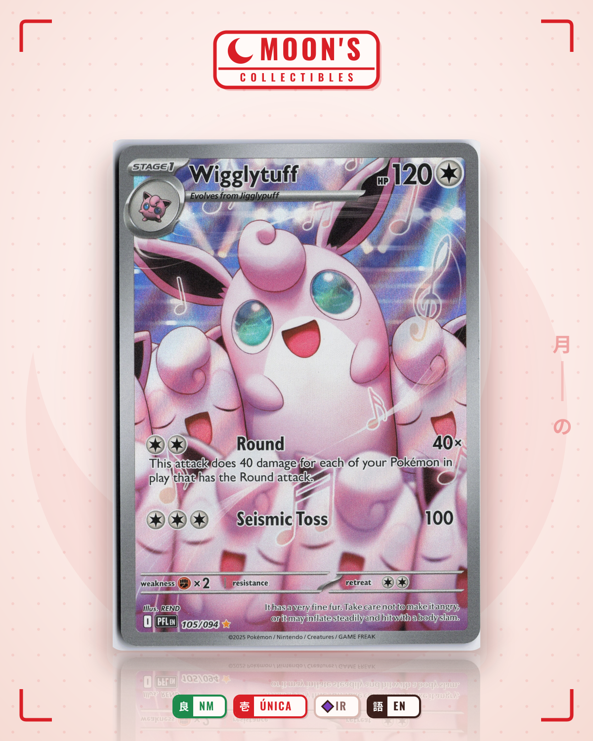 Carta Pokémon Wigglytuff · Phantasmal Flames #105/094 (NM) — pieza única en Moon's Collectibles México