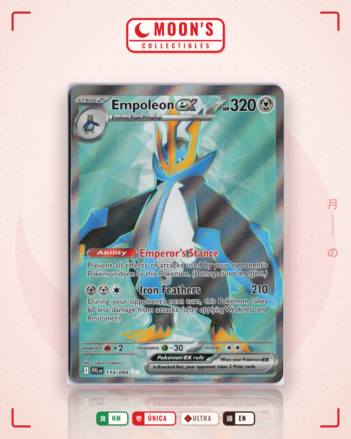 Carta Pokémon Empoleon ex · Phantasmal Flames #114/094 (NM) — pieza única en Moon's Collectibles México