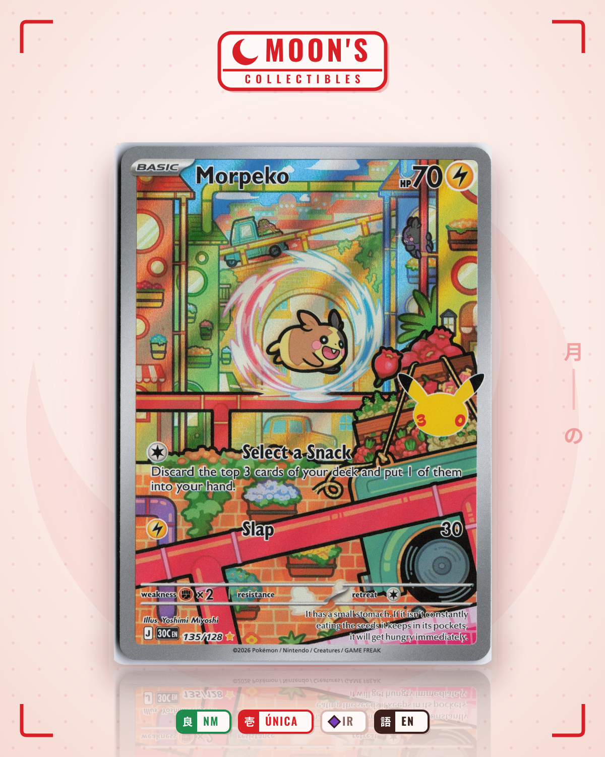 Carta Pokémon Morpeko · 30th Celebration #135/128 (NM) — pieza única en Moon's Collectibles México