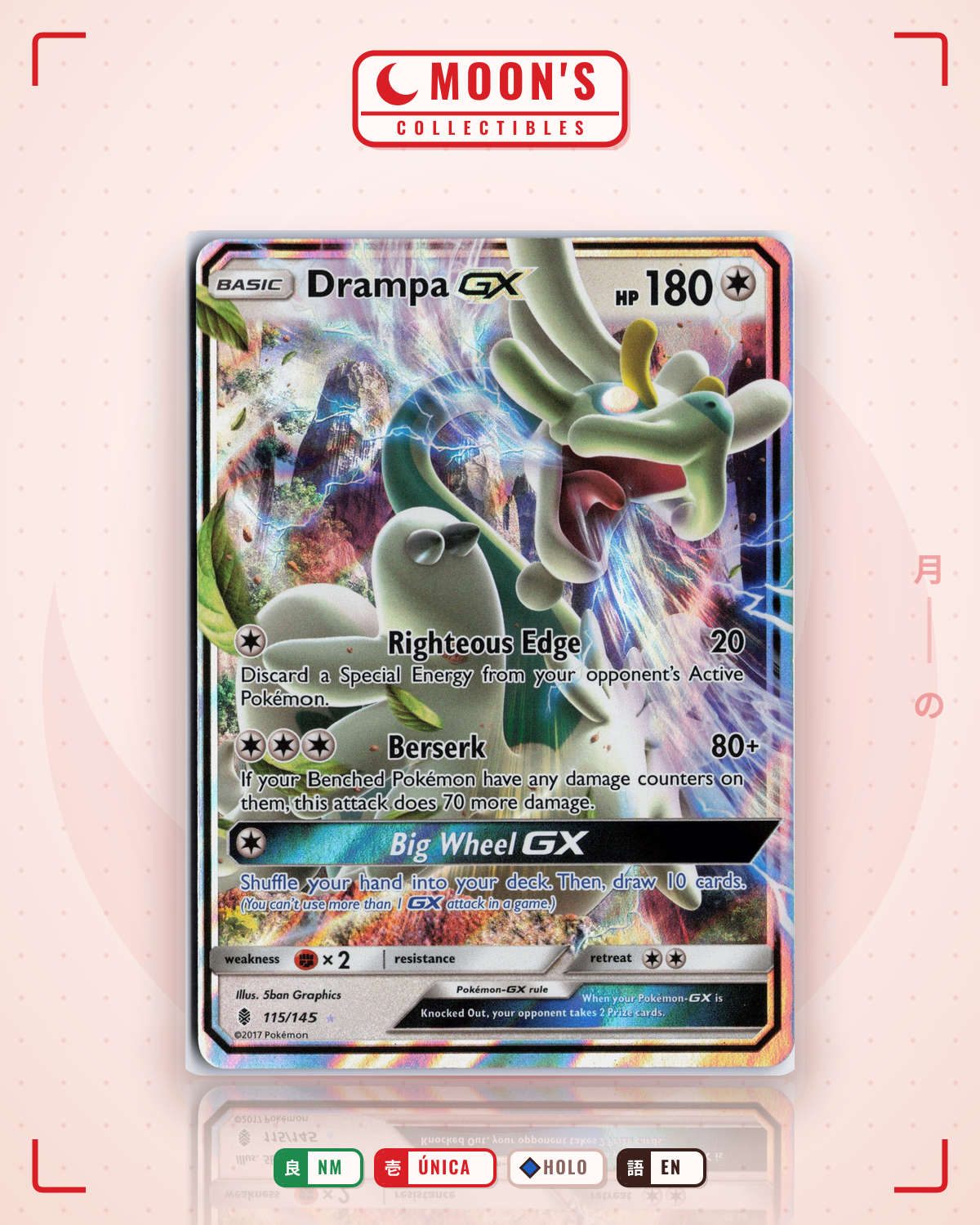 Carta Pokémon Drampa-GX · Guardians Rising #115/145 (NM) — pieza única en Moon's Collectibles México