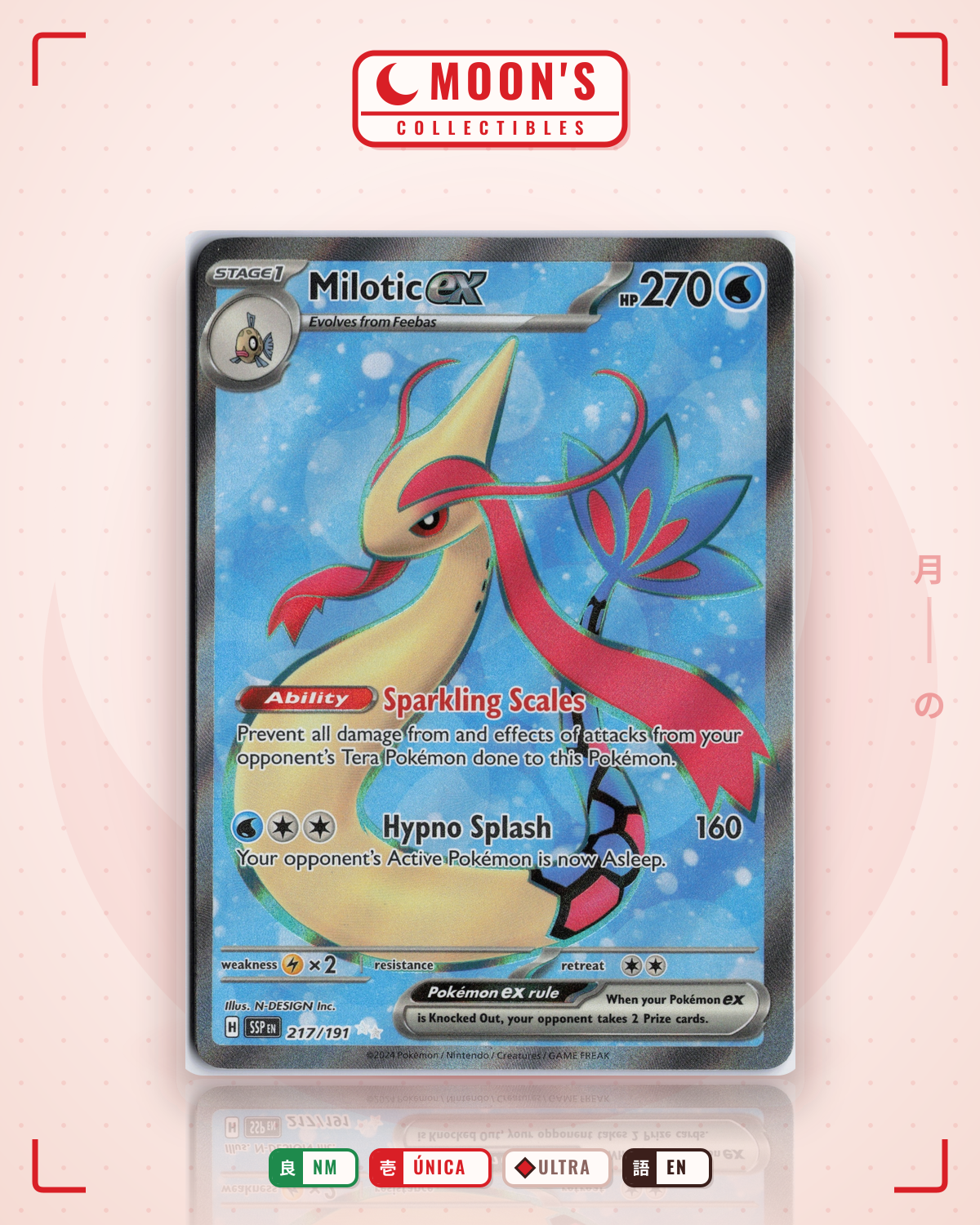 Carta Pokémon Milotic ex · Surging Sparks #217/191 (NM) — pieza única en Moon's Collectibles México