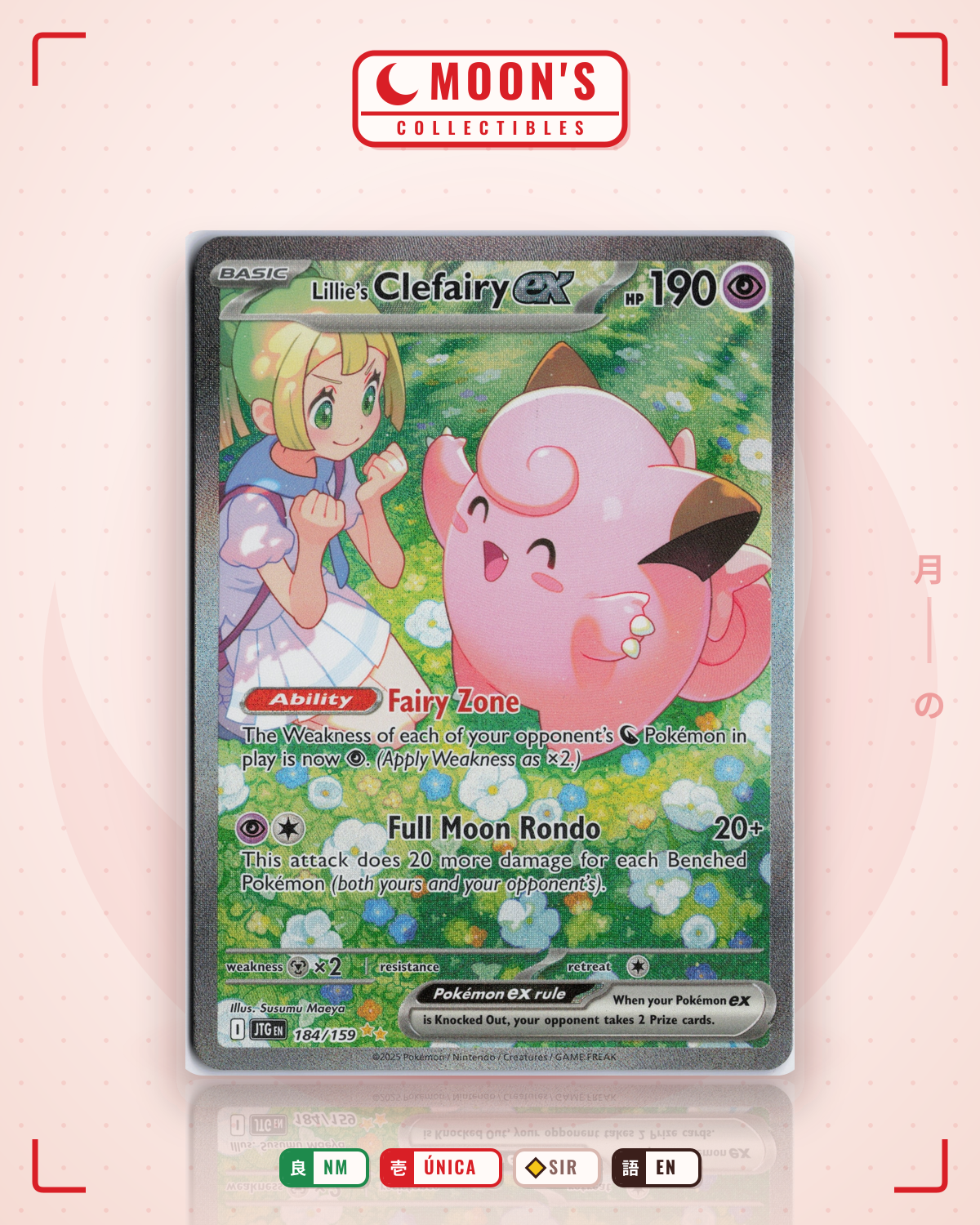 Carta Pokémon Lillie's Clefairy ex · Journey Together #184/159 (NM) — pieza única en Moon's Collectibles México
