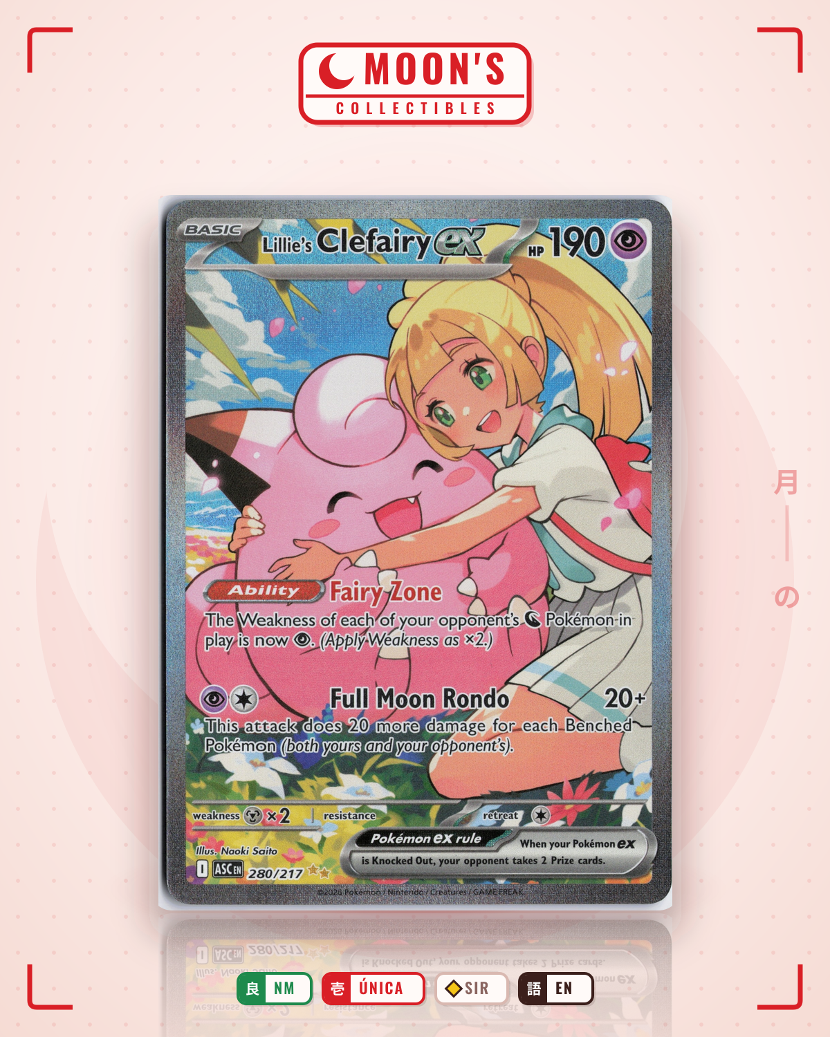 Carta Pokémon Lillie's Clefairy ex · Ascended Heroes #280/217 (NM) — pieza única en Moon's Collectibles México