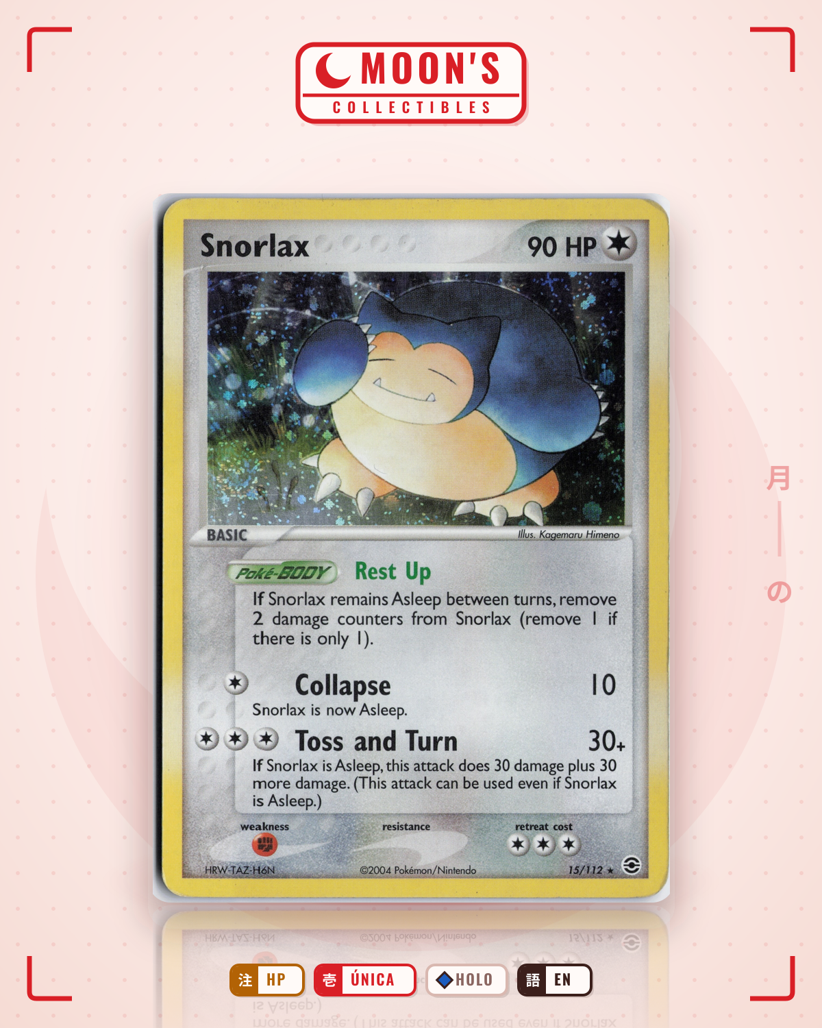 Carta Pokémon Snorlax · FireRed & LeafGreen #15/112 (HP) — pieza única en Moon's Collectibles México