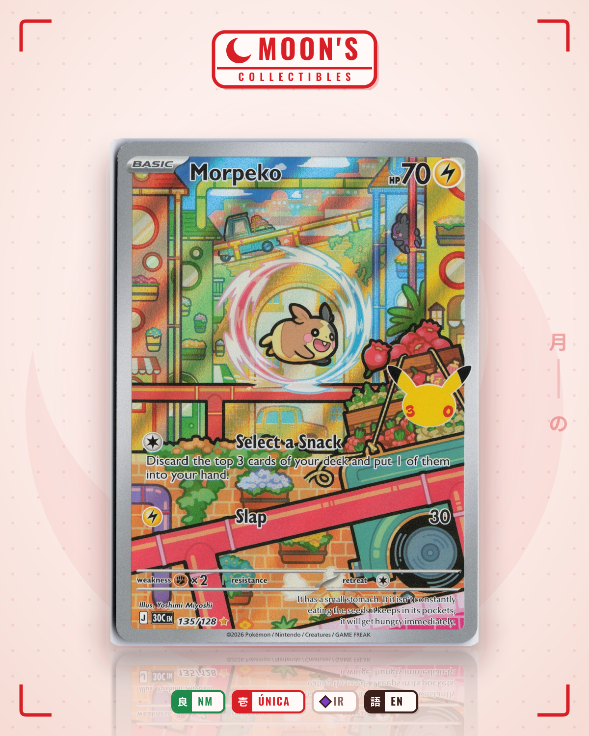 Carta Pokémon Morpeko · 30th Celebration #135/128 (NM) — pieza única en Moon's Collectibles México