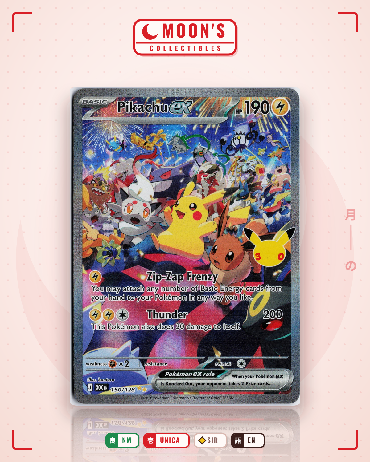 Carta Pokémon Pikachu ex · 30th Celebration #150/128 (NM) — pieza única en Moon's Collectibles México