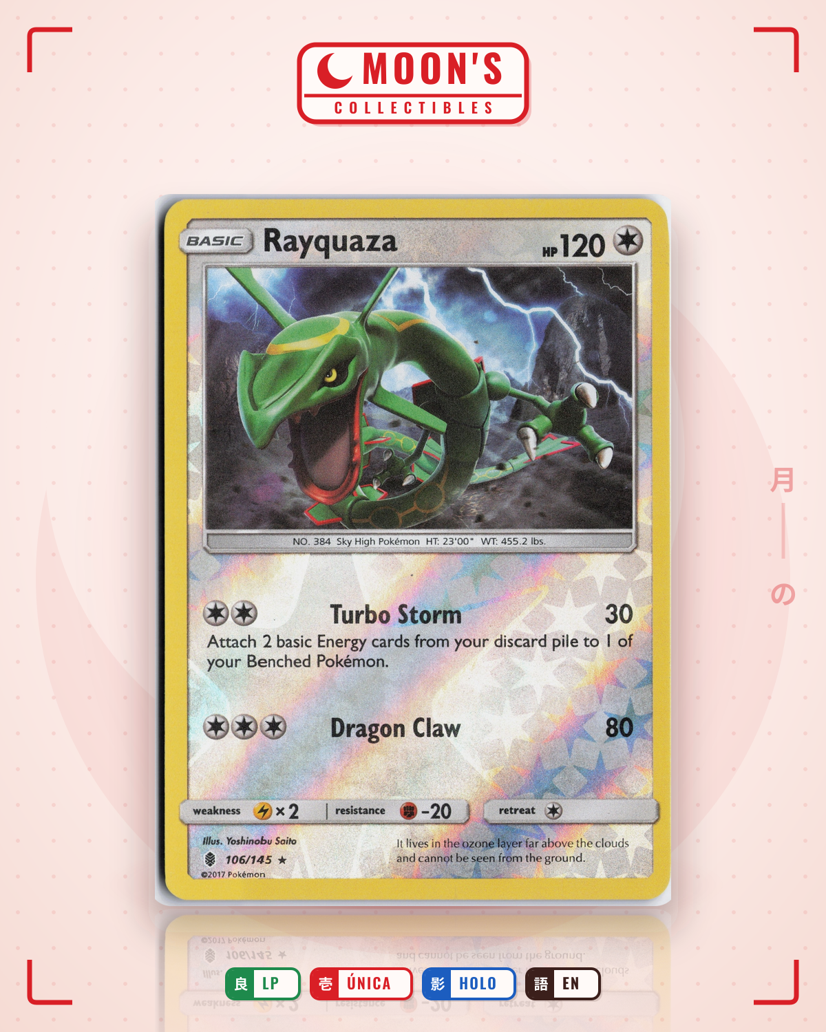 Carta Pokémon Rayquaza · Guardians Rising #106/145 (LP) — pieza única en Moon's Collectibles México