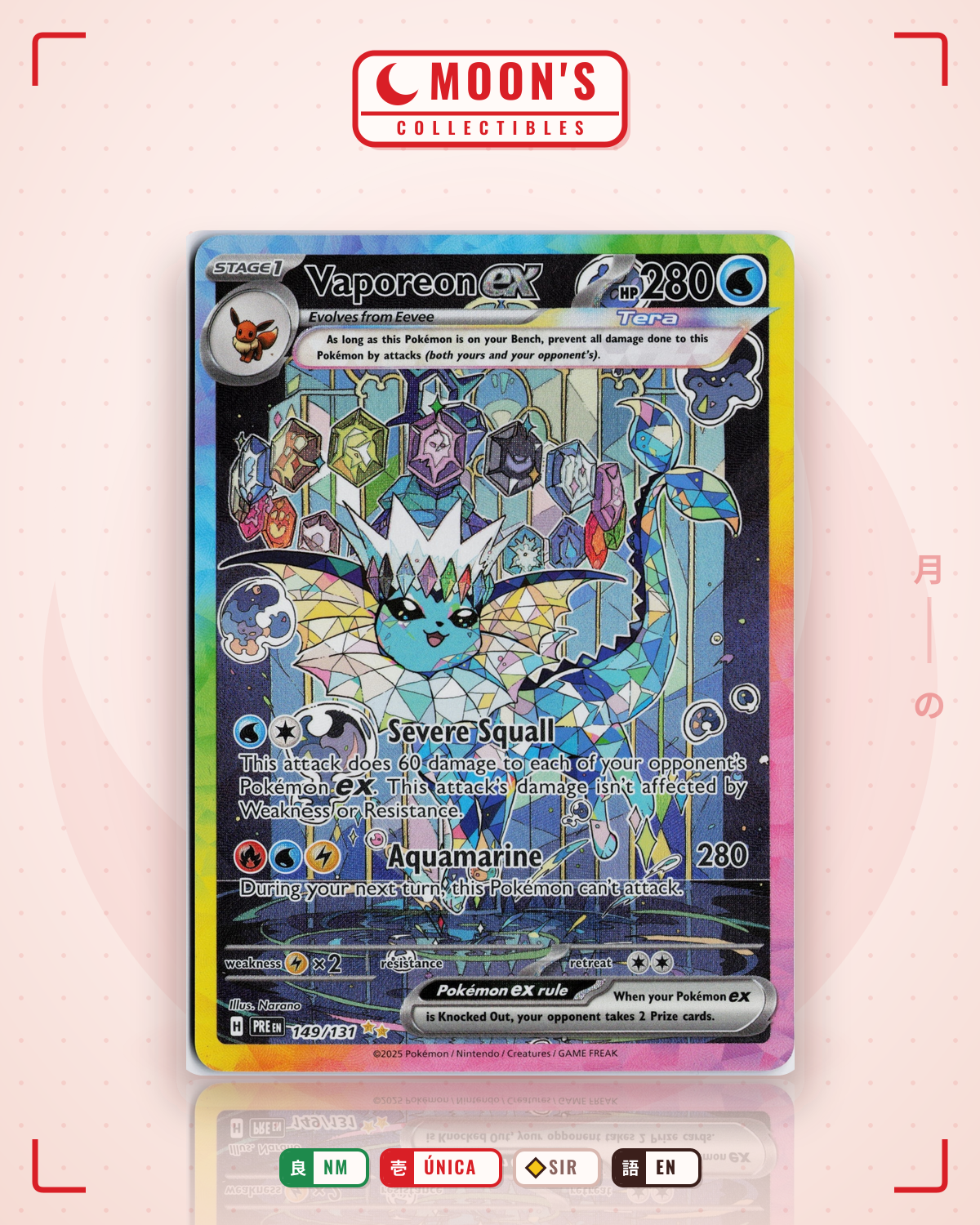 Carta Pokémon Vaporeon ex · Prismatic Evolutions #149/131 (NM) — pieza única en Moon's Collectibles México