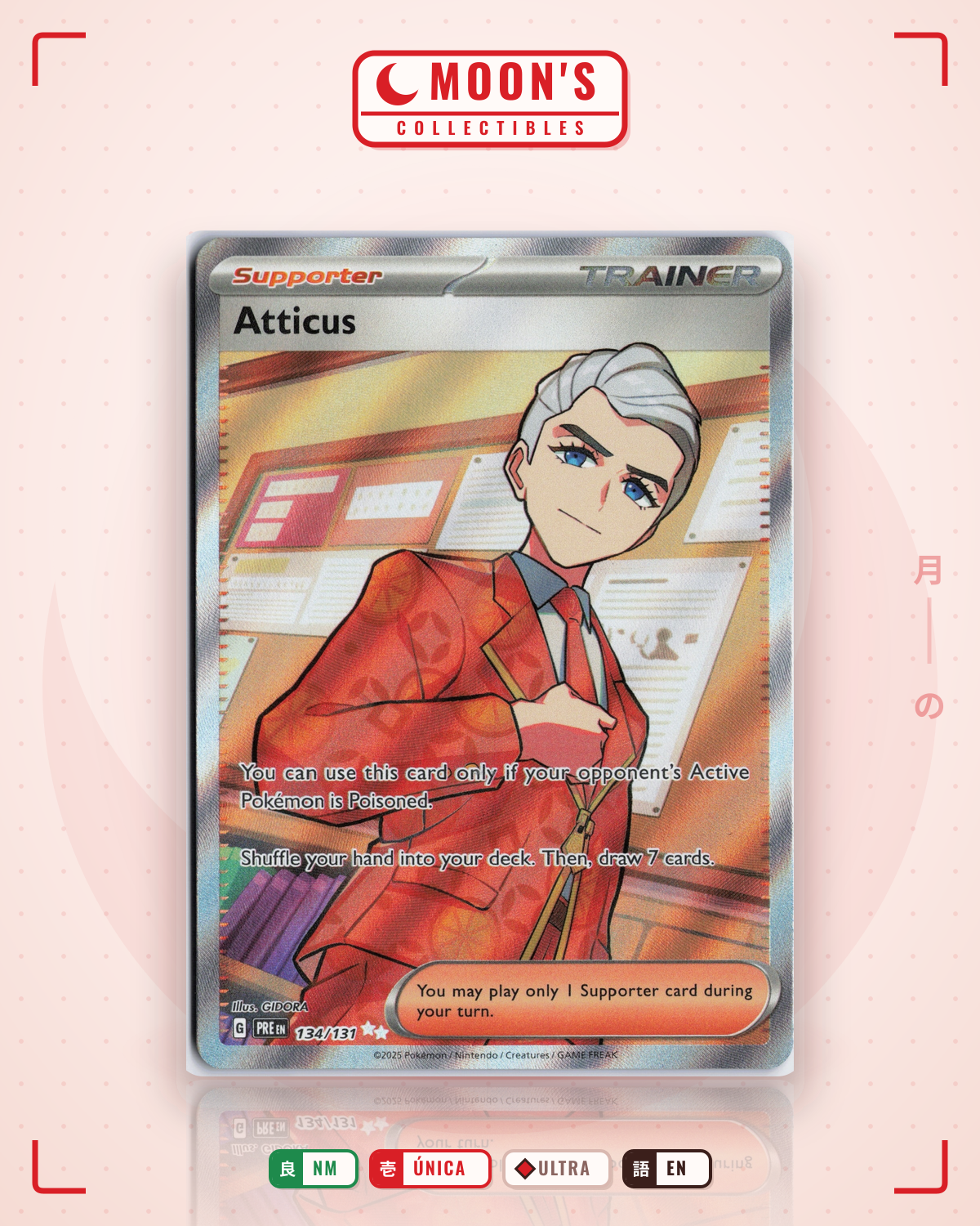 Carta Pokémon Atticus · Prismatic Evolutions #134/131 (NM) — pieza única en Moon's Collectibles México
