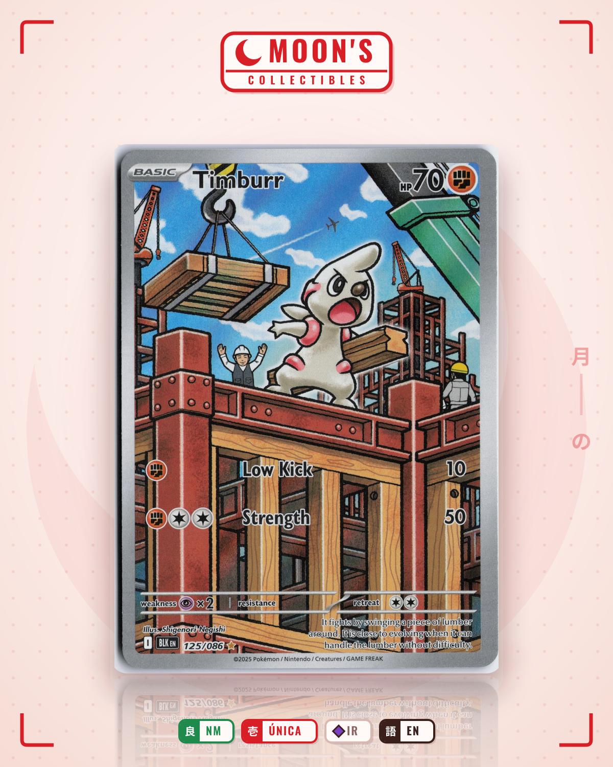 Carta Pokémon Timburr · Black Bolt #125/086 (NM) — pieza única en Moon's Collectibles México