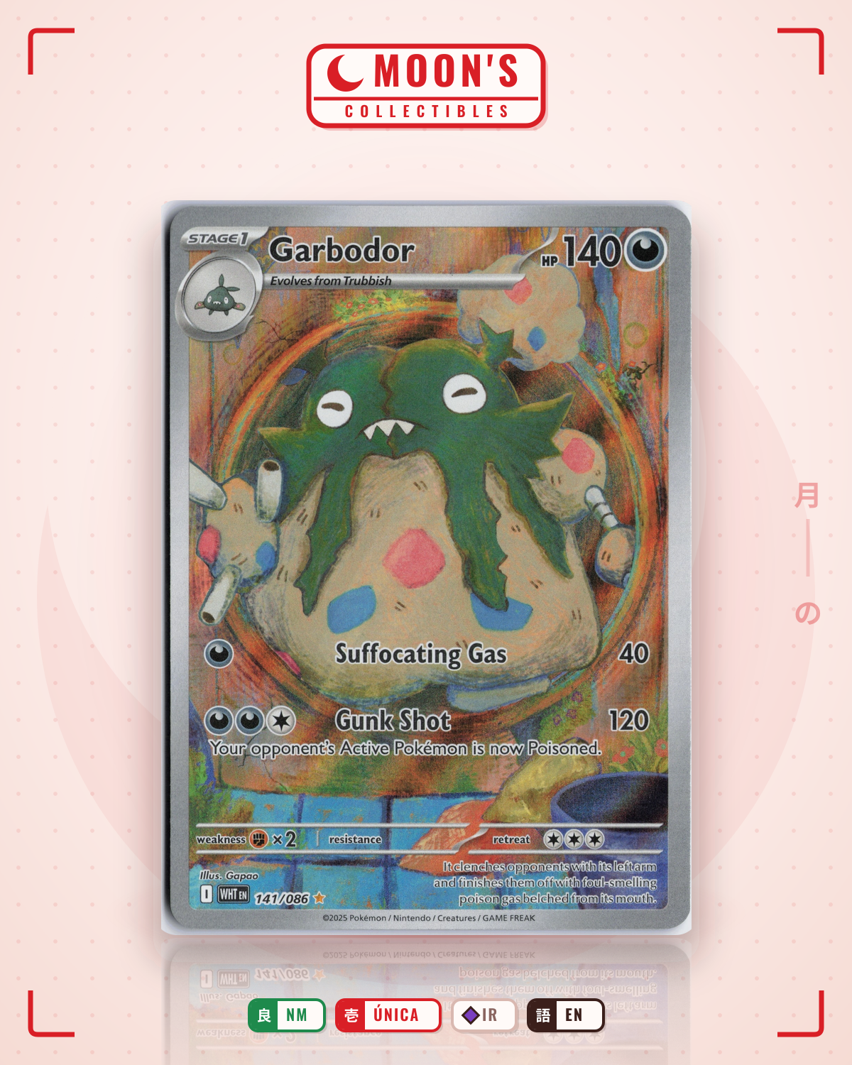 Carta Pokémon Garbodor · White Flare #141/086 (NM) — pieza única en Moon's Collectibles México